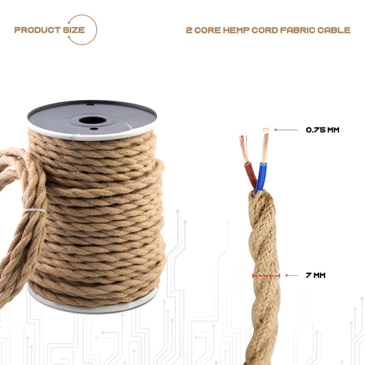 10m 2 Core Twisted Electric Cable Hemp Color Fabric 0.75mm~4769
