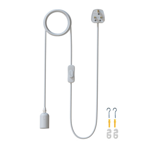 E27 Plug in Hanging Ceiling Pendant light Fixture White lamp bulb Socket Cord~4547