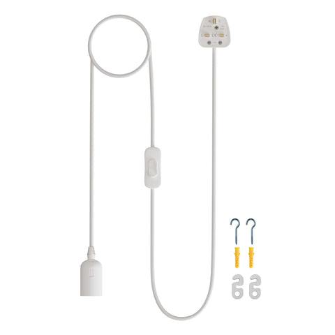 E27 Plug in Hanging Ceiling Pendant light Fixture White lamp bulb Socket Cord~4547