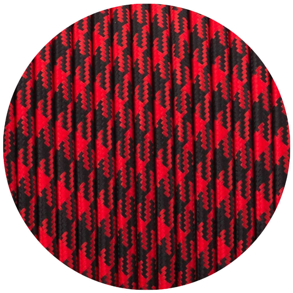 3 core Round Vintage Braided Fabric Red+Black Hundstooth Coloured Cable Flex 0.75mm - Shop for LED lights - Transformers - Lampshades - Holders | LEDSone UK