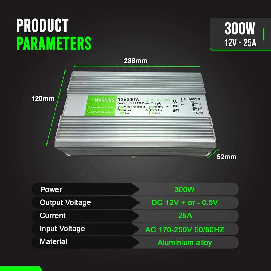 LED Driver DC 12V waterproof IP67 300w Constant Voltage Power Supply-Product Parameters
