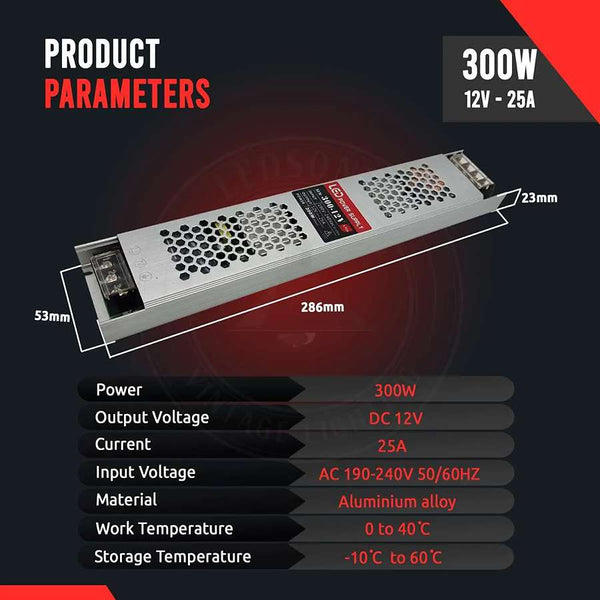 Slim Regulated LED Driver 12V 24V Aluminium Power Supply~4472 – 300w