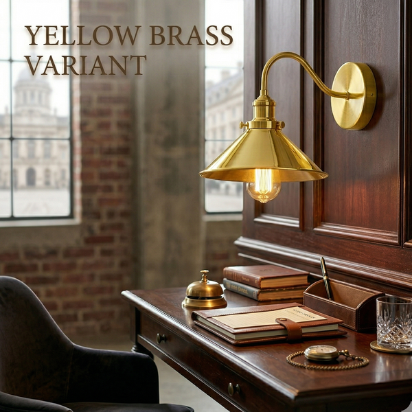 Industrial Swan Neck Wall Sconce Fixed Arm E27 Professional Metal~1196 – Yellow Brass / With Bulb
