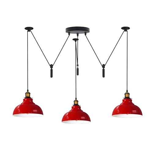 Industrial Pendant Light with Adjustable Heads ~6400 – Red
