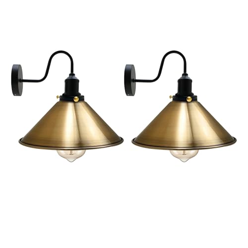 LEDSone Vintage Industrial Wall Sconce - Metal Cone E27 Wall Lamp ~6615 – Yellow Brass / 2