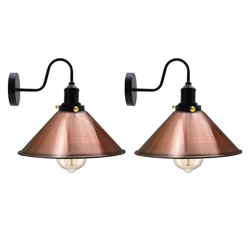 LEDSone Vintage Industrial Wall Sconce - Metal Cone E27 Wall Lamp ~6615 – Copper / 2