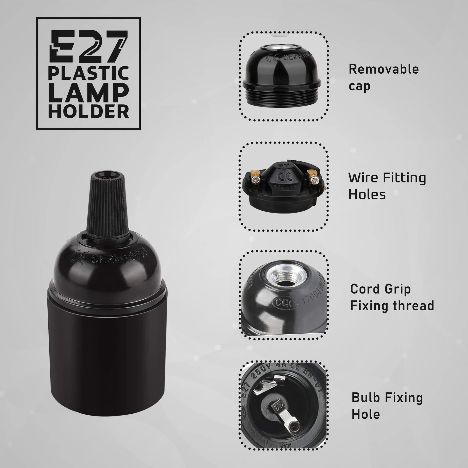 E27 Light Bulb,Pendant Socket Holder Edison Screw Black Plastic Lamp holder~4369