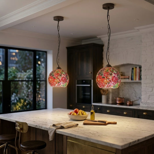 Vintage Mosaic Globe Ceiling Pendant Light - Handcrafted Hanging Tiffany Light~4989