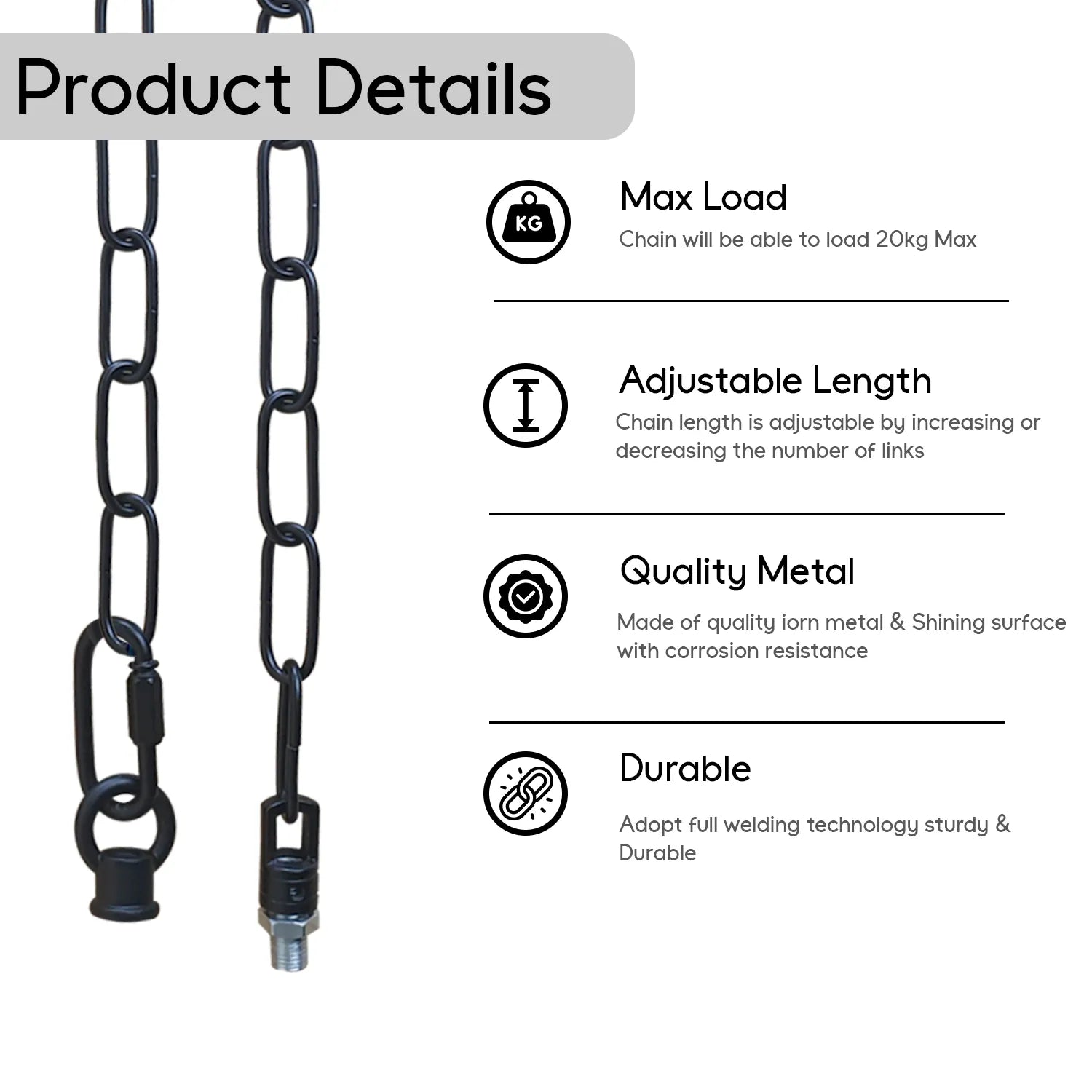 Black Pendant Light Fixture,90cm Lighting Hanging Pendant Lamp Fixture Chain~4446