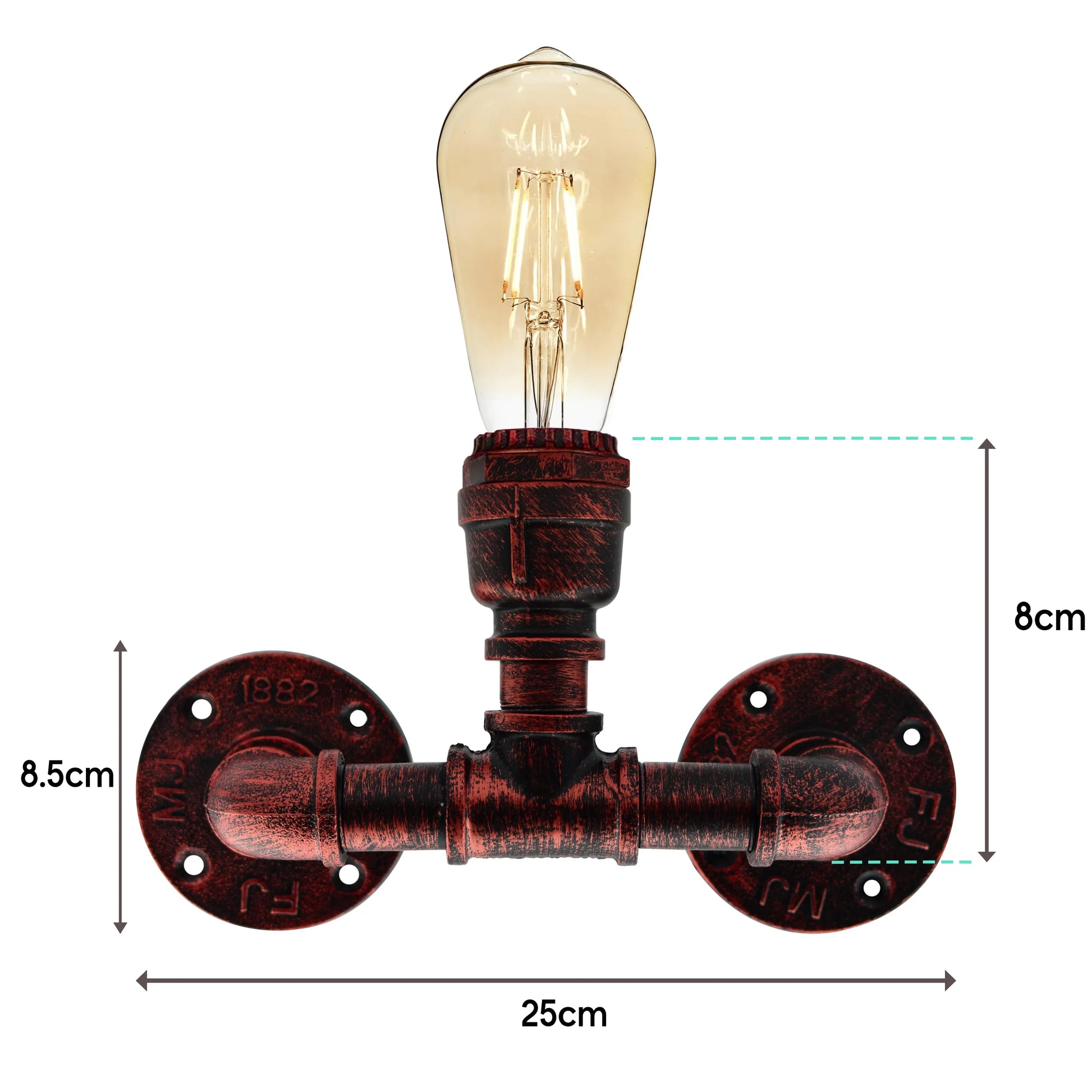  Steampunk E27 Rustic Red Water Pipe Wall Sconce