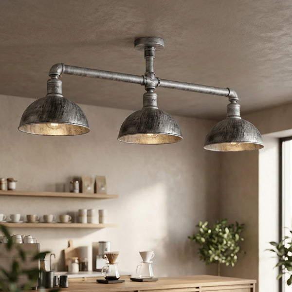 Industriële retro Texas stijl pijplampen semi-flush geborsteld zilveren metalen plafondlampkap E27~3595 – Ja