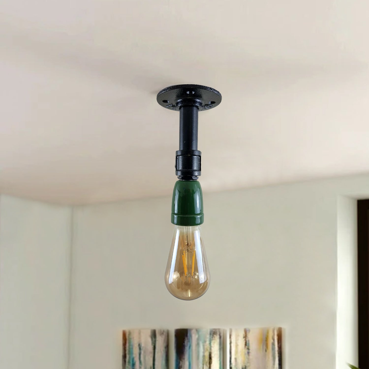Vintage Industrial E27 Black Holder Ceiling Light Fitting Flush Pipe Vintage Lighting~3622