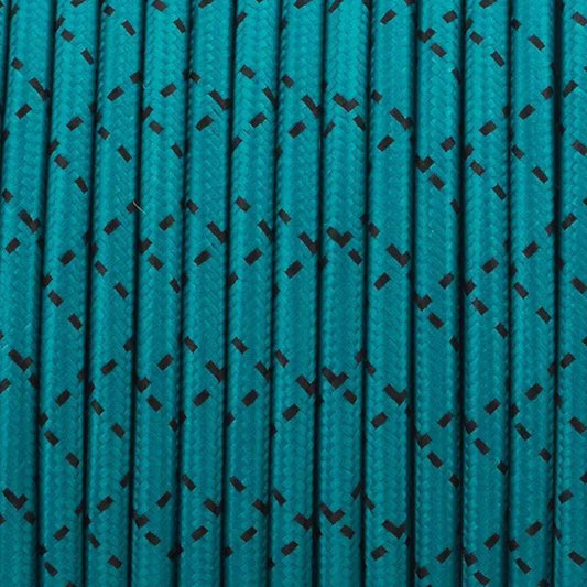 5m 3 core Round Vintage Braided Fabric Teal + Black Cable Flex 0.75mm~4552