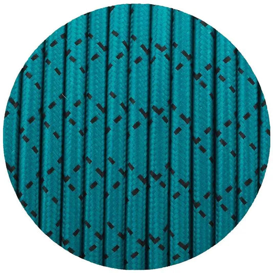 3 core Round Vintage Braided Fabric Teal  Black Cable Flex 0.75mm ~4551