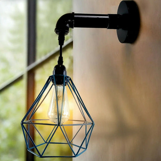 Diamond wire cage bulb guard hanging wall sconce.JPG