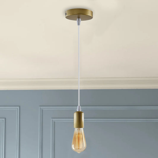Modern Pendant Light Fabric Gold Yellow Wire Yellow brass Ceiling Rose E27 Suspension Light Lamp Holder~3682