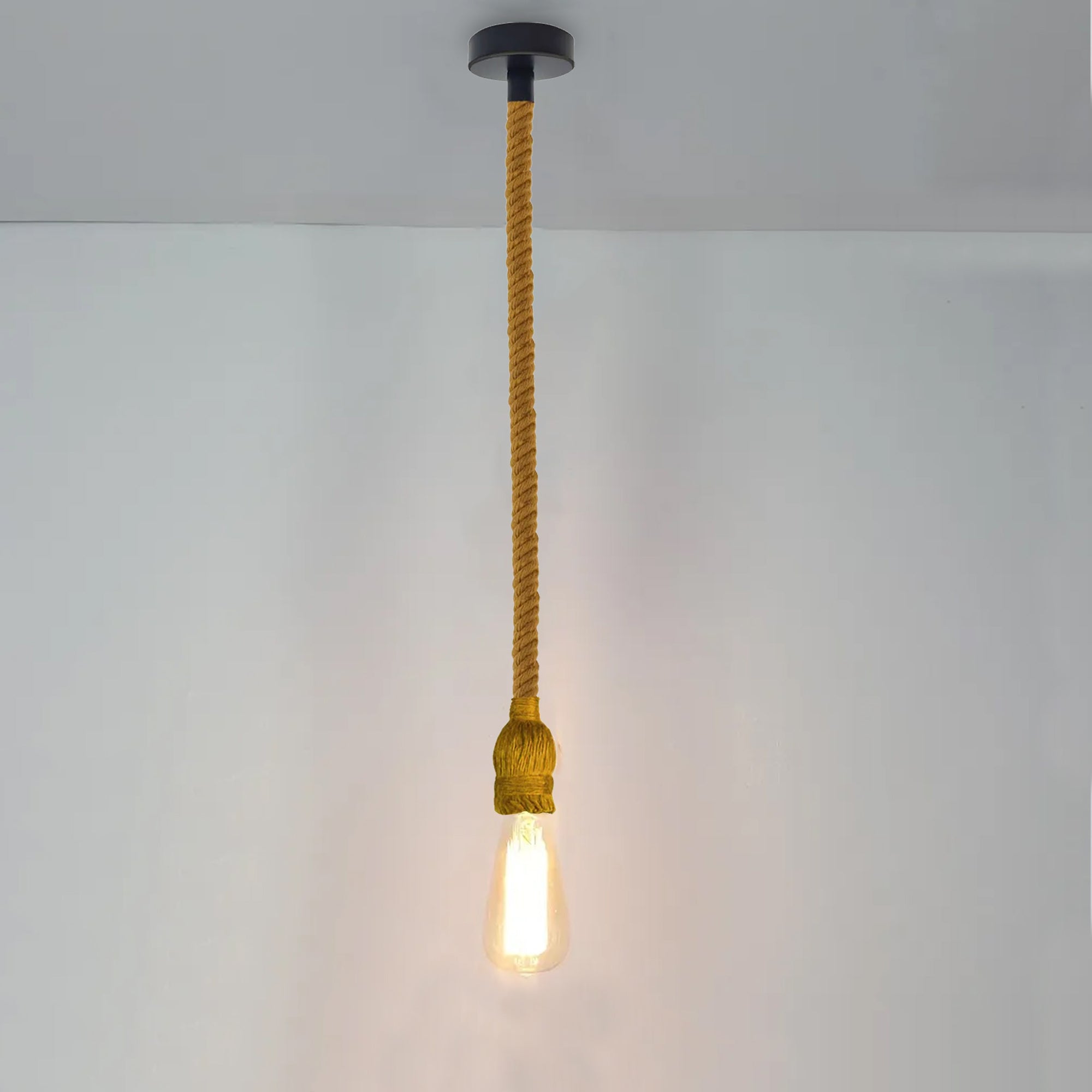 Rope hanging store light bulb