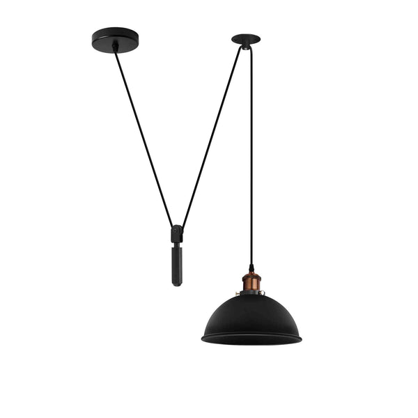 Black Metal Shaded 2M Pulley Pendant Light ~6398 – Black
