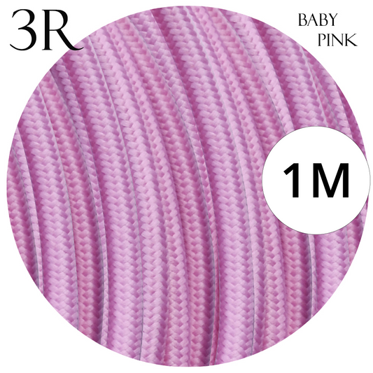 3 core Round Colour braided lighting Fabric Baby Pink Cable~3183