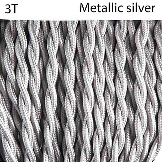 3Core Twisted Metalic Silver Vintage Electric Fabric Cable Flex 0.75mm~4874