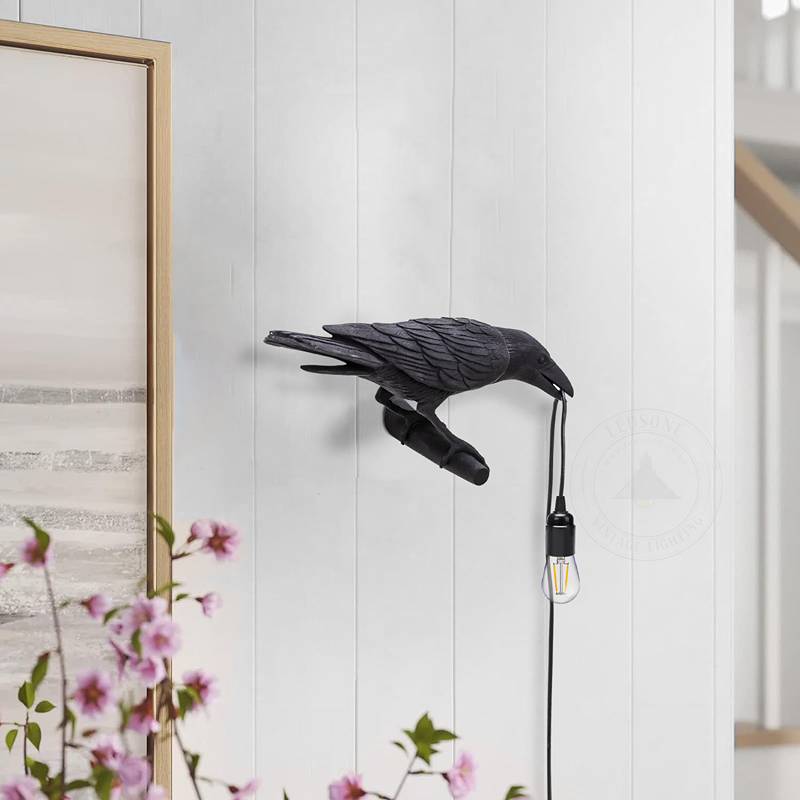 Black Wall Lamp On the Left Resin Bird Wall sconce-App 3