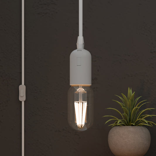E27 Plug in Hanging Ceiling Pendant light Fixture White lamp bulb Socket Cord~4547