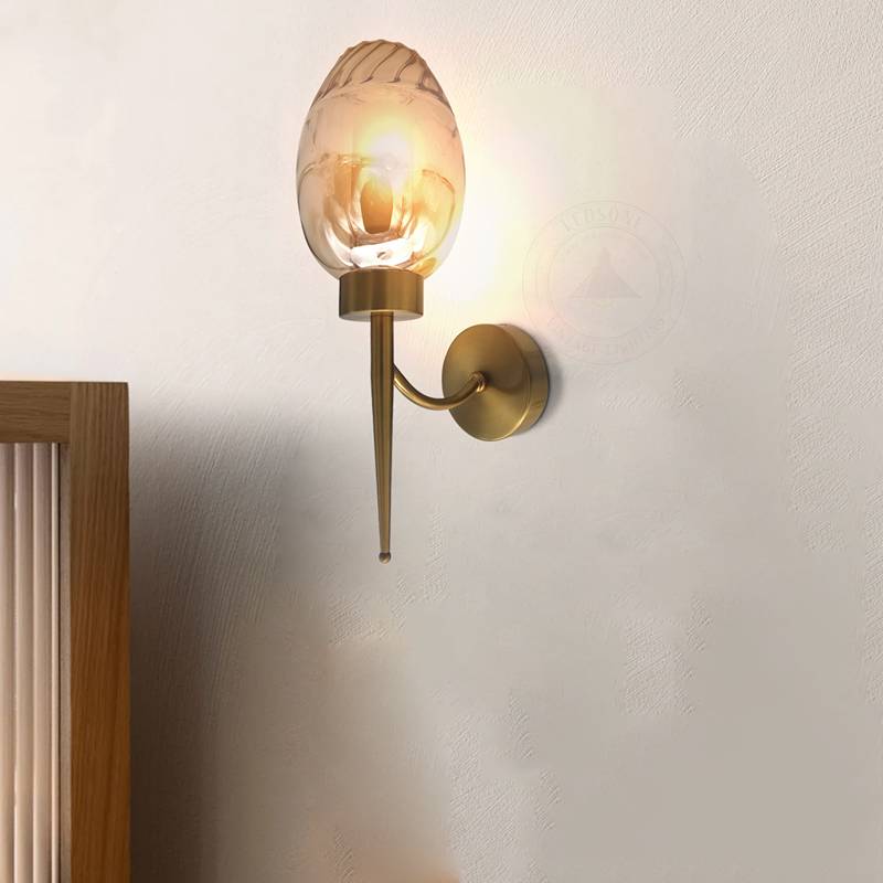Modern Amber Glass wall lamp Copper Plate E27 Base Indoor Wall sconce-App 2
