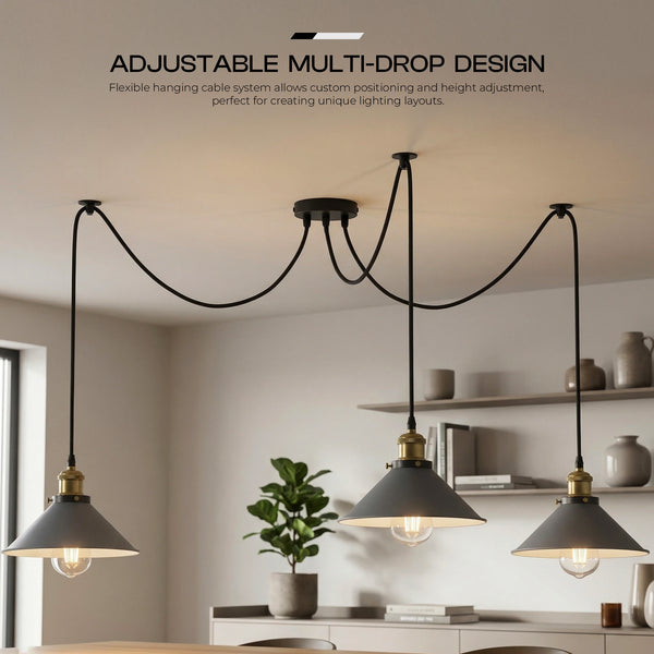 3 Fluming Spider Pendant Light E27 Metal ~6175 – Grey