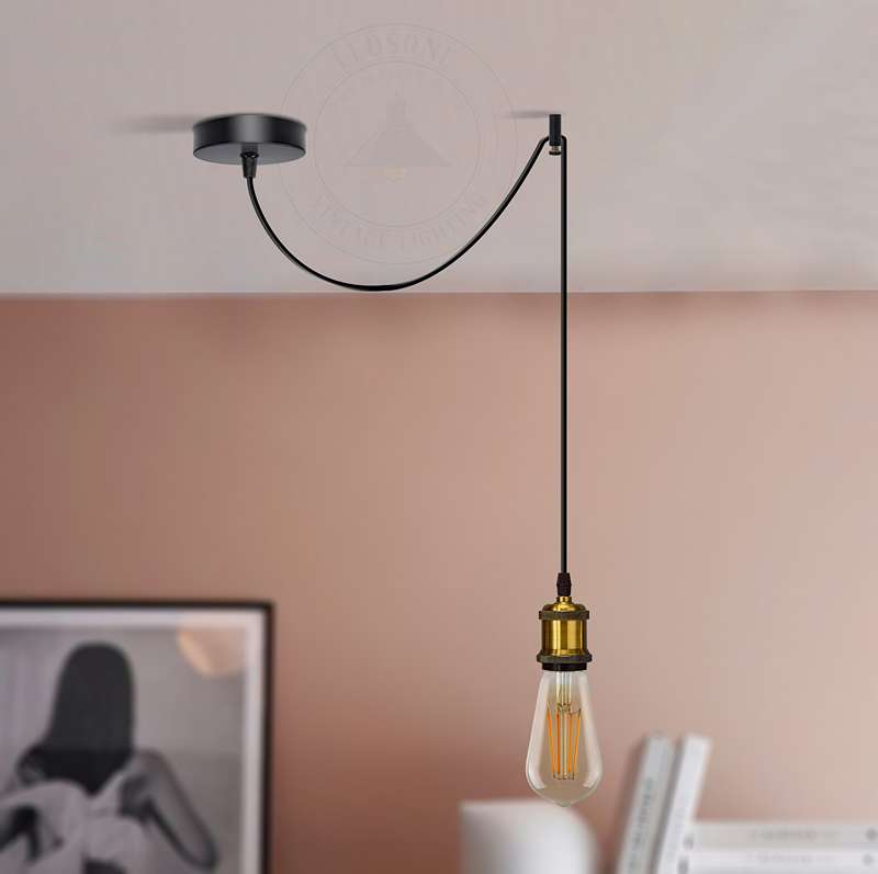 Vintage Industrial Style Yellow Brass Ceiling E27 Pendant Lamp Holder Fitting-Application 1