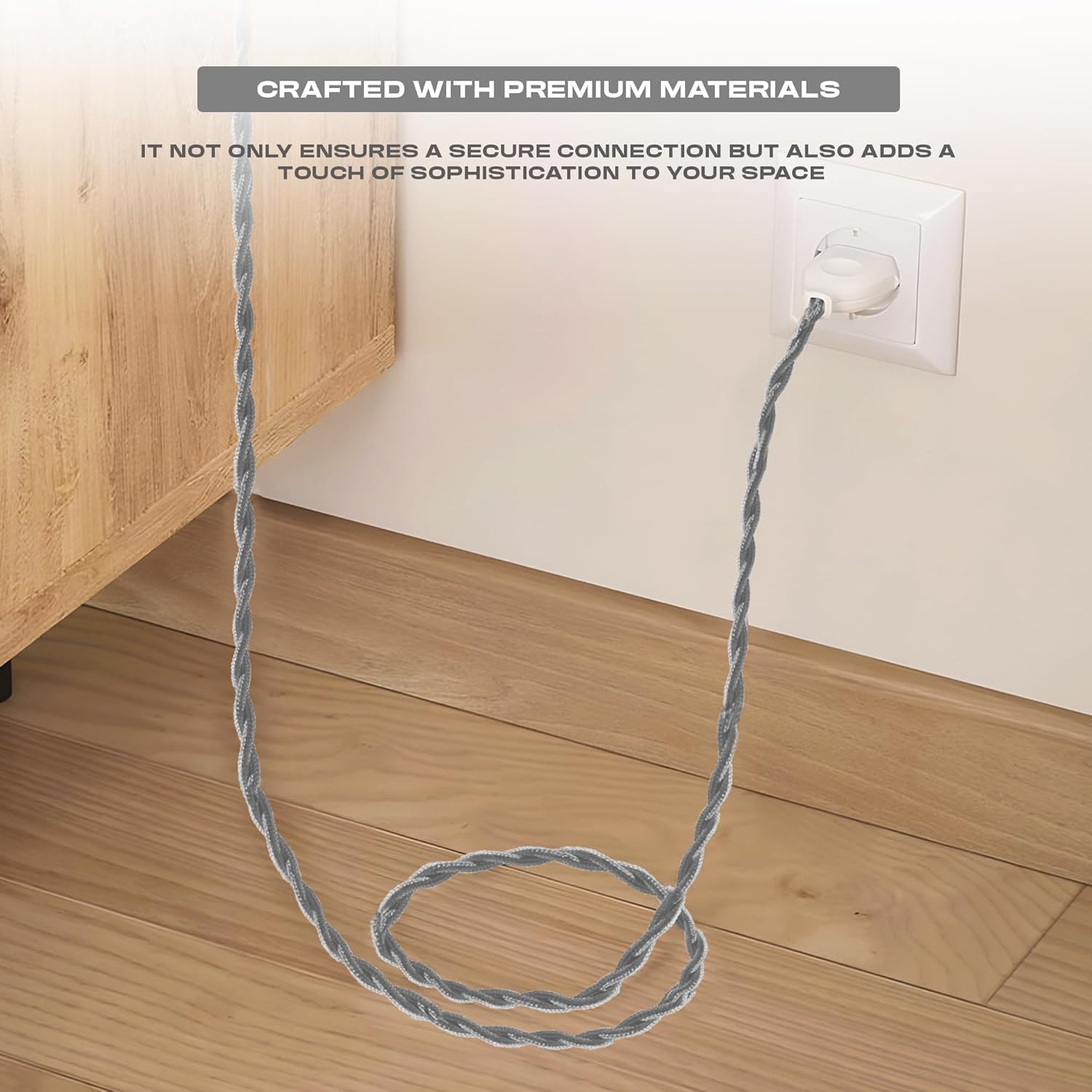 Vintage twisted gold fabric electric cable, 0.75mm, with three cores A coil of gold vintage twisted fabric flex cable Gold twisted fabric electric cable installed in a vintage lamp fixture