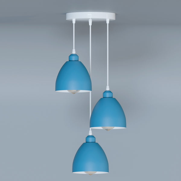 Industrial 3-Head Pendant Light with Adjustable Cables – E27 Compatible ~5903 – Blue / No