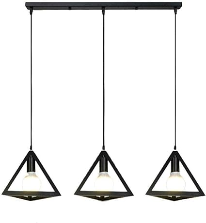 Black metal trio triangle pendant light with adjustable cords.
