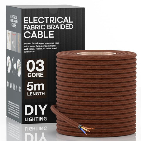 1M/5M/10M 3 core Round Vintage Braided Fabric Brown Cable Flex 0.75mm~3034