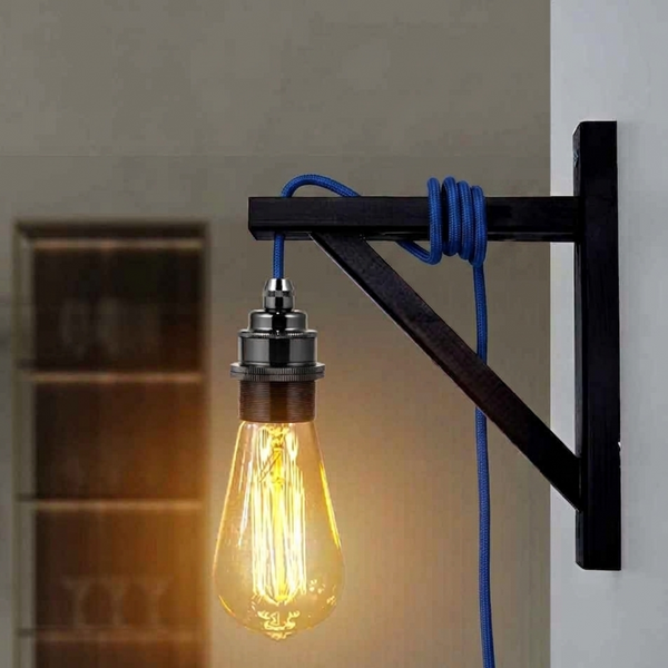 Vintage Plug-In Pendant Kit E27 Dimmable Fabric Cord ~2177 – Blue / 4.5m / Satin Black