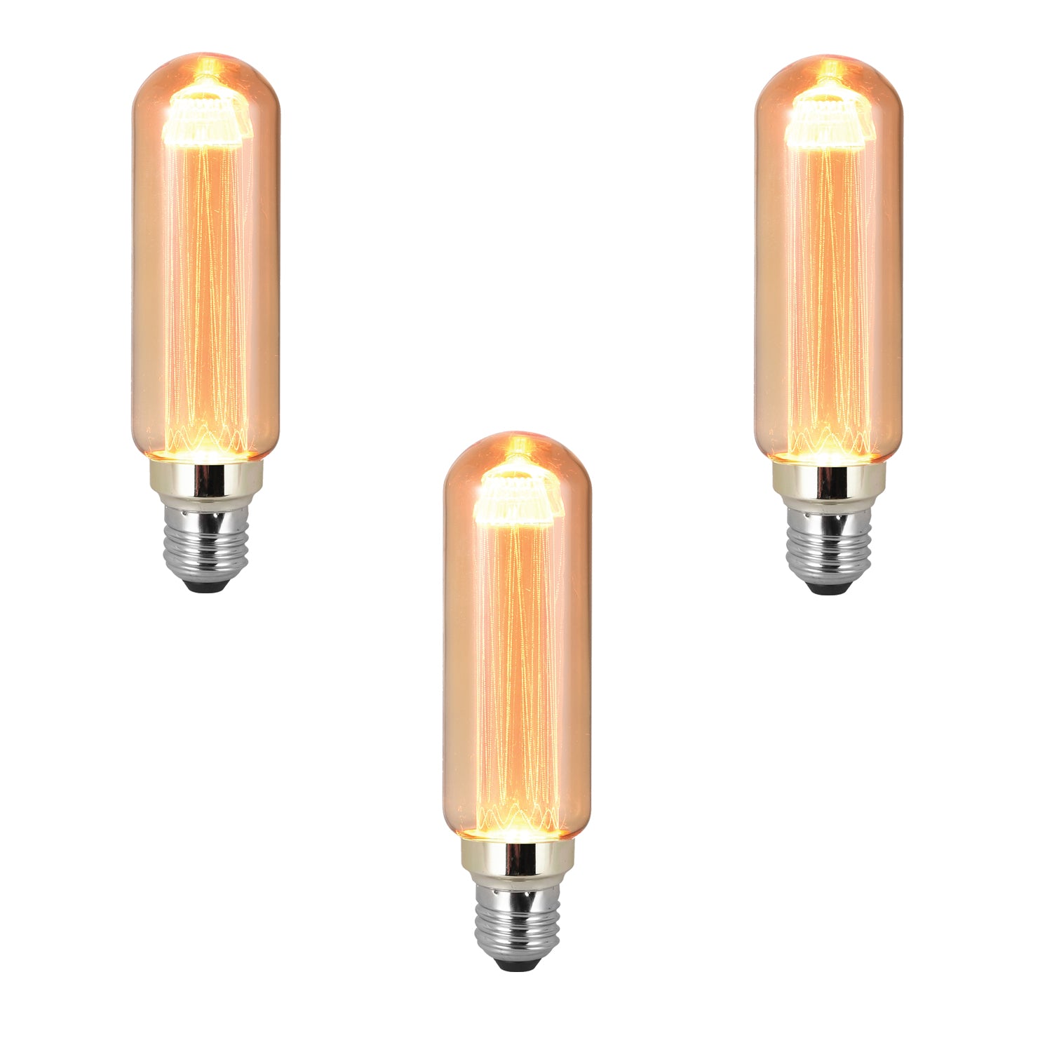 Vintage E27 Base Edison Tubular Bulbs Amber Glass Warm White Non Dimmable Bulbs-3 Pack