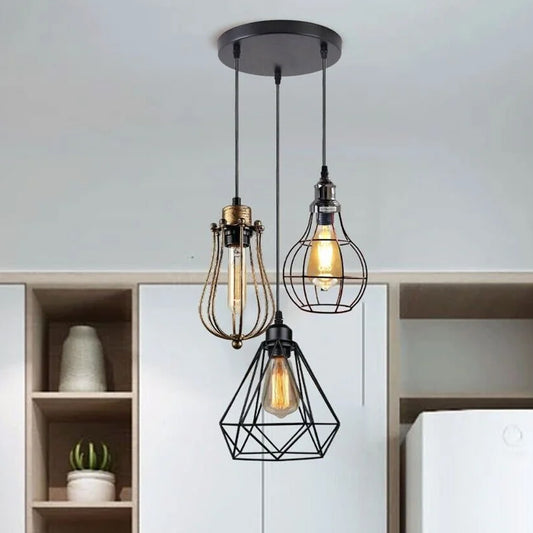Industrial Kitchen Island Chandelier 3 Light Cage Ceiling Hanging Pendant Lamp~4067