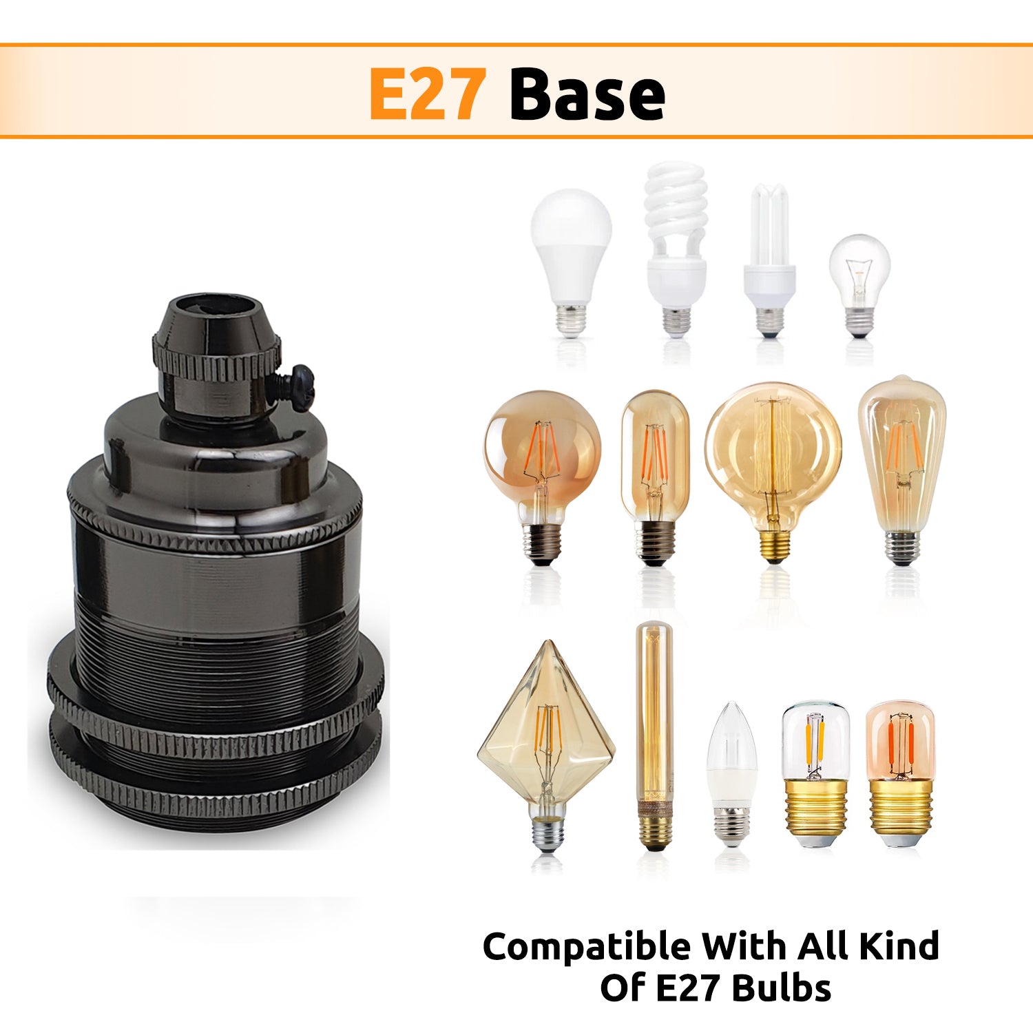 Black E27 Metal Lamp/Bulb Holder Ideal for Vintage Edison Filament Bulbs Antique metal~2934