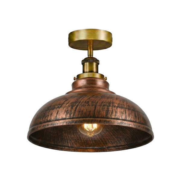 Industrial Semi-Flush Ceiling Light – Vintage Metal Dome Shade E27 ~6611 – Brushed Copper