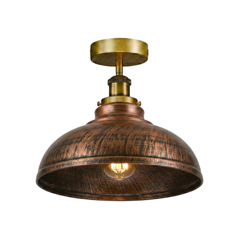 Industrial Semi-Flush Ceiling Light – Vintage Metal Dome Shade E27 ~6611