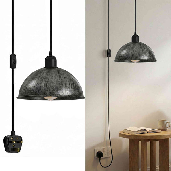 4m Plug-in Pendant Swag Lamp with  On Off Switch ~6637 – Brushed Silver