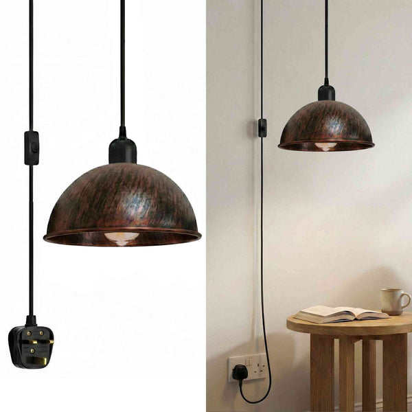 4m Plug-in Pendant Swag Lamp with  On Off Switch ~6637 – Rustic Red