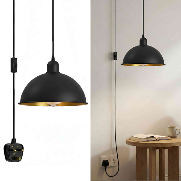 4m Plug-in Pendant Swag Lamp with  On Off Switch ~6637 – Black Inner Gold