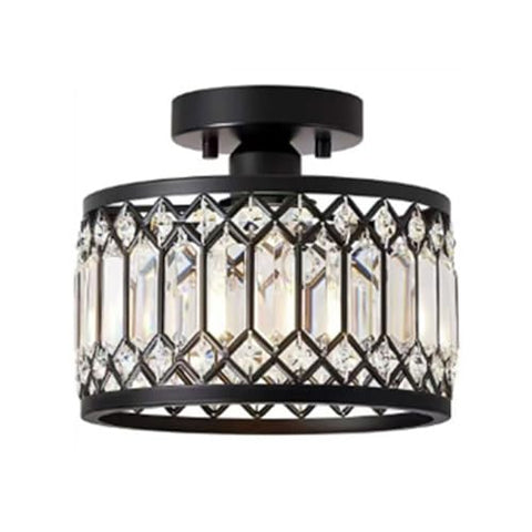 Black Crystal Semi Flush Ceiling Light E27 ~6418