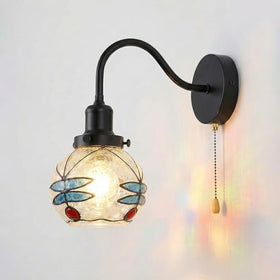Tiffany Style Wall Sconce with Pull Chain | Stained Glass Mosaic Lamp~6521