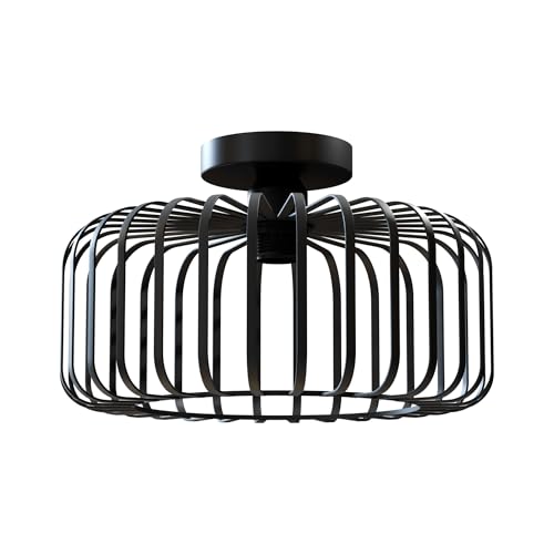 Modern Industrial Black Cage Semi Flush Mount Ceiling Light Geometric E27~6454 – Without bulb