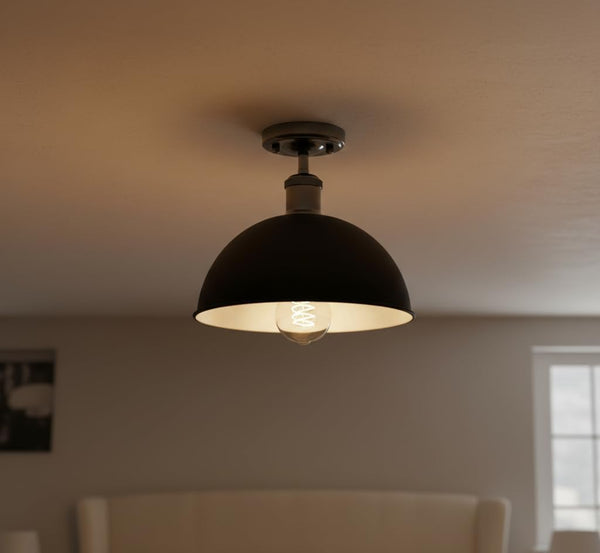 Metal Dome Low Semi Flush Ceiling Light ~6480 – Black