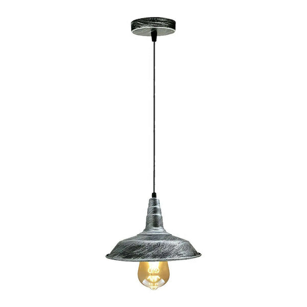 Vintage Hanging Shade Ceiling Pendant Light ~5668 – Brushed Silver / 26CM