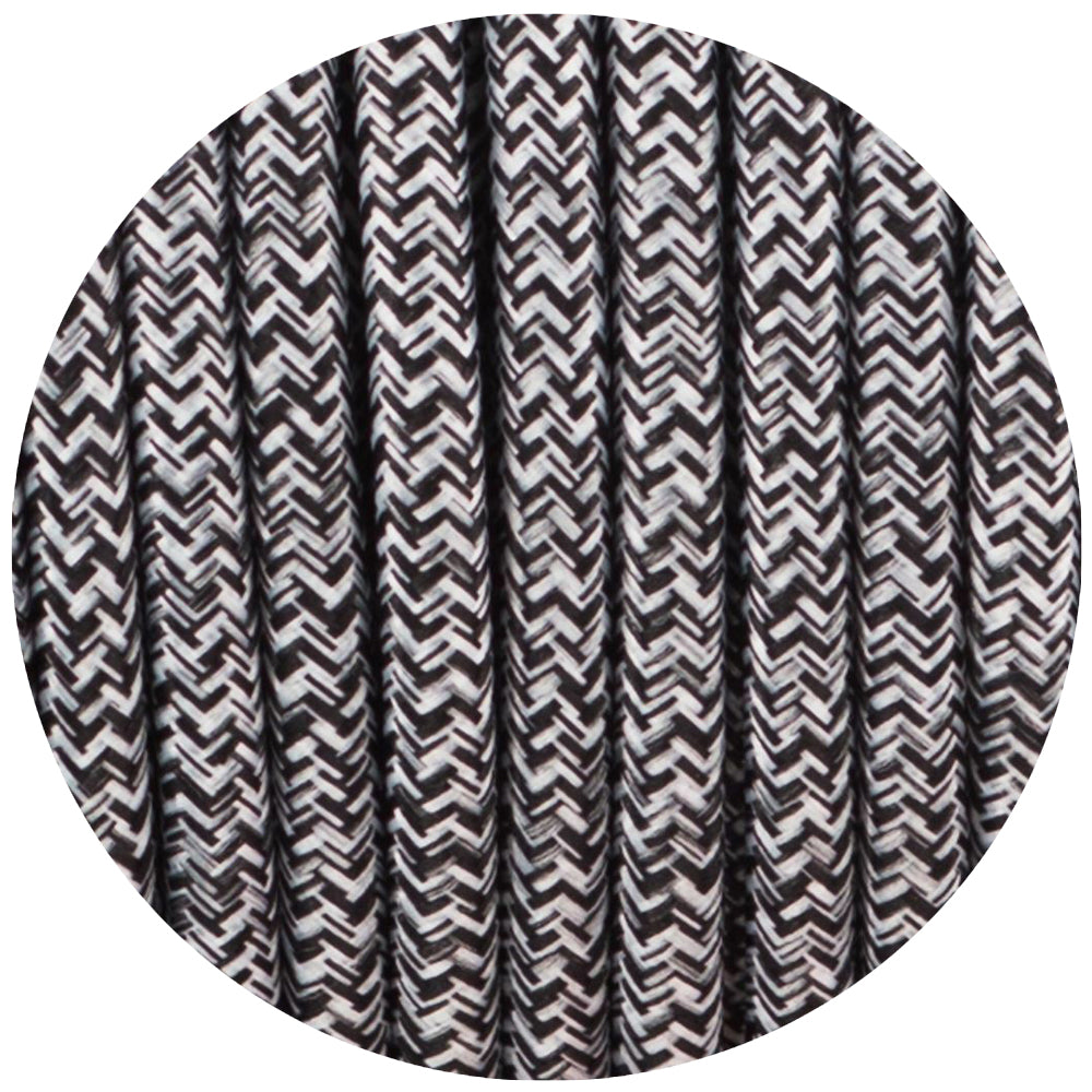 5m 3 core Round Cable Vintage Braided Black & White Multi Tweed Fabric Light Flex 0.75mm ~4878