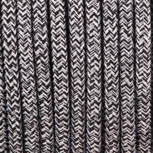 5m 3 core Round Cable Vintage Braided Black & White Multi Tweed Fabric Light Flex 0.75mm ~4878