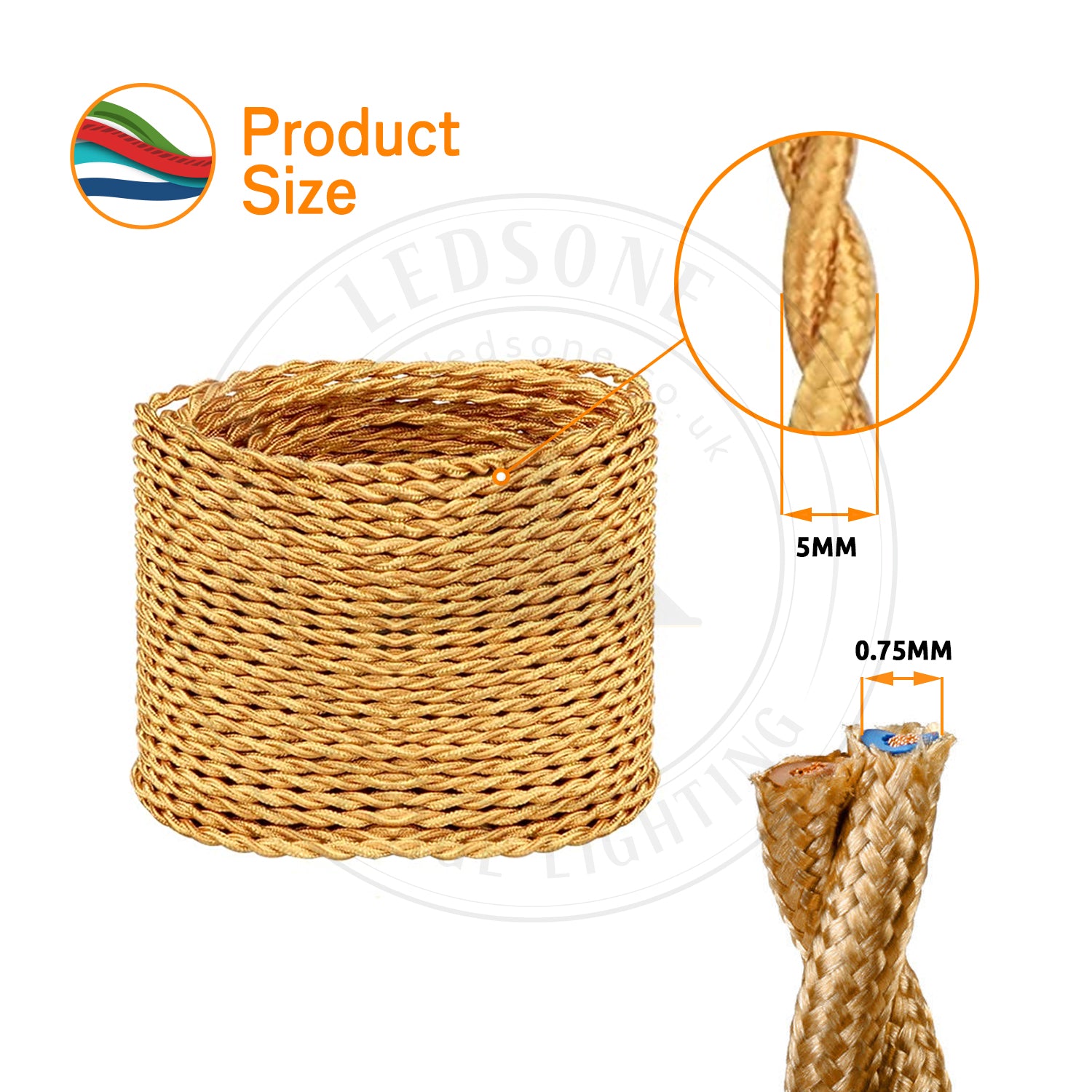 2 Core Twisted Electric Cable Ivory Color Fabric 0.75mm~4786